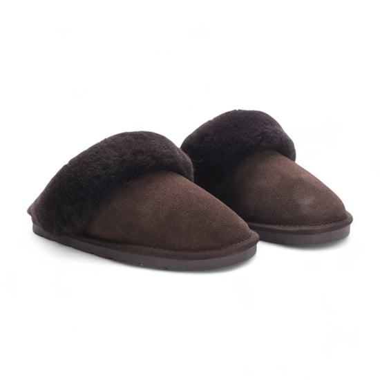 Pantuflas de invierno para mujer de piel de oveja auténtica de ante marrón - Luna - Image 3