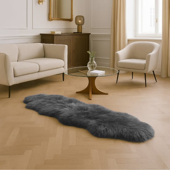 Alfombra de piel de oveja auténtica, doble natural, sedosa, suave y esponjosa, de lana auténtica, color gris carbón - Image 1