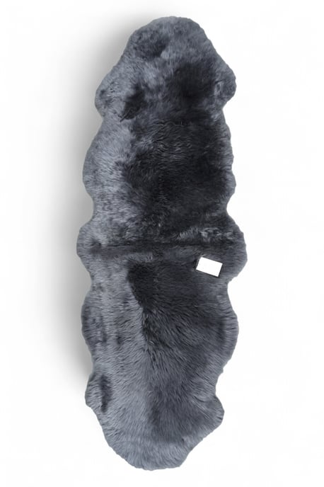 Alfombra de lana auténtica, suave, sedosa y con doble textura, de piel de oveja auténtica, color gris carbón. - Image 1