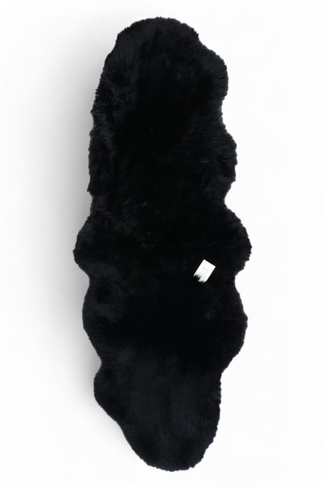 Alfombra de piel de oveja auténtica negra, doble, natural, esponjosa y suave como la seda. - Image 1