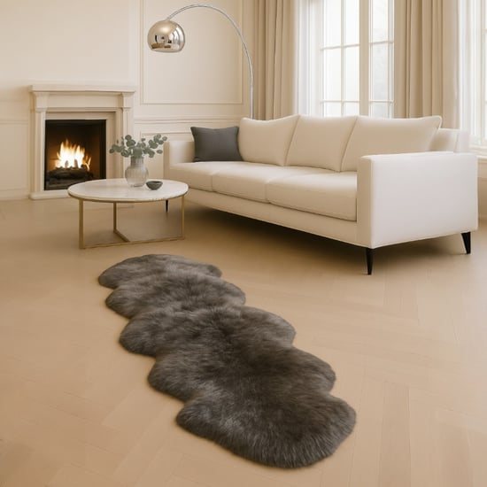 Alfombra de lana auténtica, suave, sedosa y con doble textura de piel de oveja y hongo. - Image 3