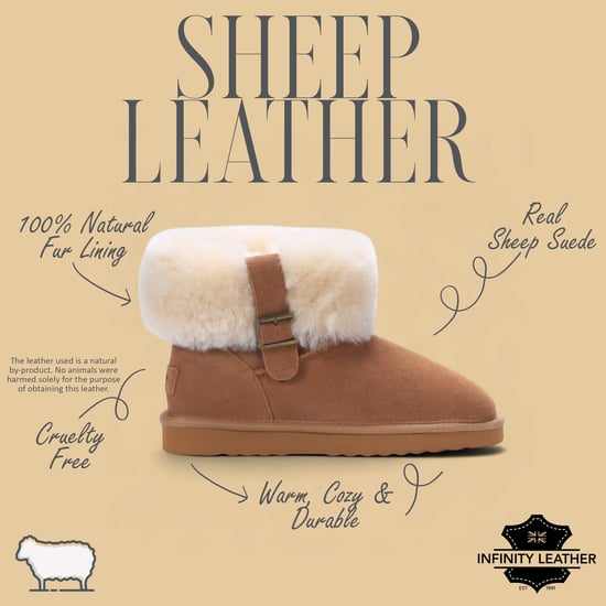 Botas de invierno para mujer de piel de oveja auténtica color canela y ante - Granito - Image 2