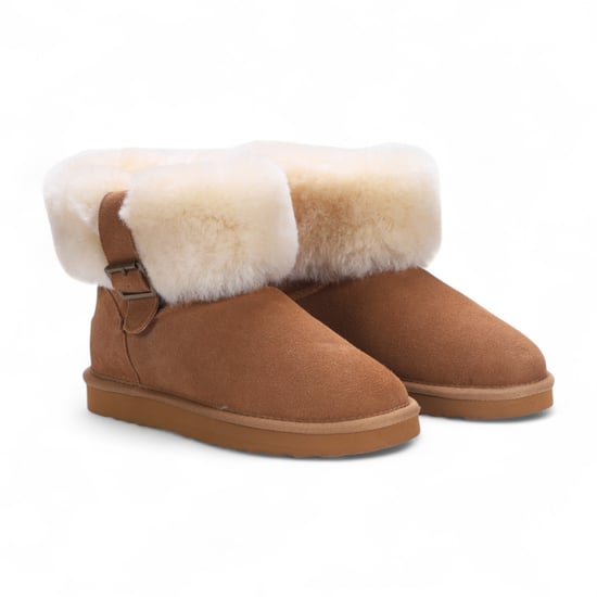 Botas de invierno para mujer de piel de oveja auténtica color canela y ante - Granito - Image 3