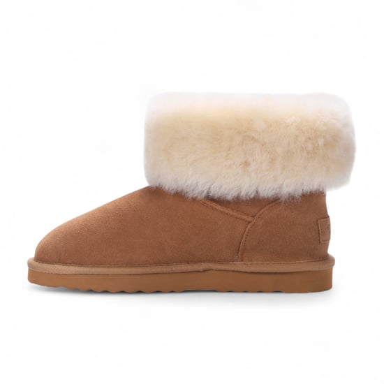 Botas de invierno para mujer de piel de oveja auténtica color canela y ante - Granito - Image 4