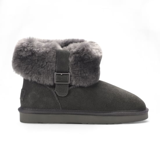 Botas de invierno para mujer de piel de oveja auténtica de ante gris - Granito - Image 1