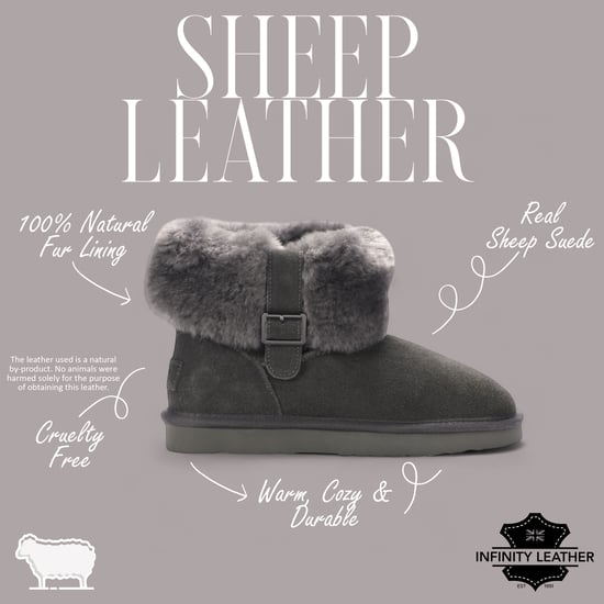 Botas de invierno para mujer de piel de oveja auténtica de ante gris - Granito - Image 2