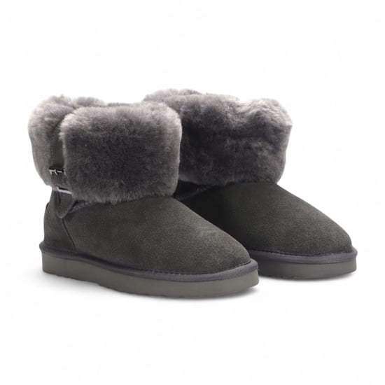 Botas de invierno para mujer de piel de oveja auténtica de ante gris - Granito - Image 3
