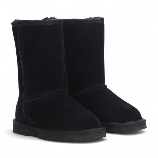 Botines de invierno sin cordones de ante negro y piel de oveja auténtica para mujer - Atardecer - Image 3