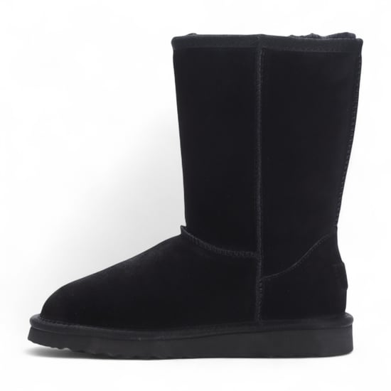 Botines de invierno sin cordones de ante negro y piel de oveja auténtica para mujer - Atardecer - Image 4