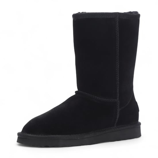 Botines de invierno sin cordones de ante negro y piel de oveja auténtica para mujer - Atardecer - Image 5