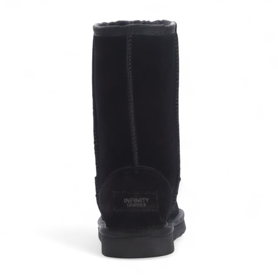 Botines de invierno sin cordones de ante negro y piel de oveja auténtica para mujer - Atardecer - Image 6