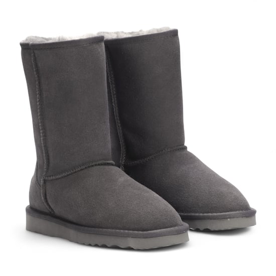 Botas de invierno sin cordones de ante gris de piel de oveja auténtica para mujer - Atardecer - Image 3