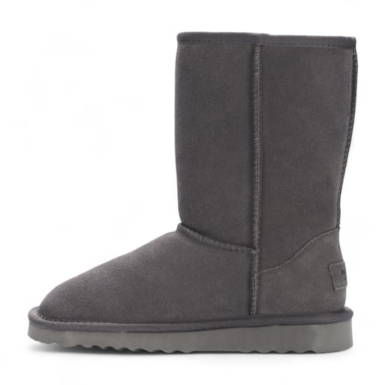 Botas de invierno sin cordones de ante gris de piel de oveja auténtica para mujer - Atardecer - Image 4