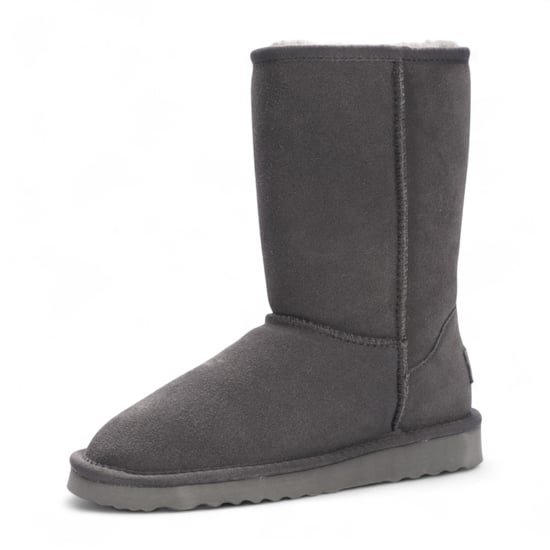 Botas de invierno sin cordones de ante gris de piel de oveja auténtica para mujer - Atardecer - Image 5