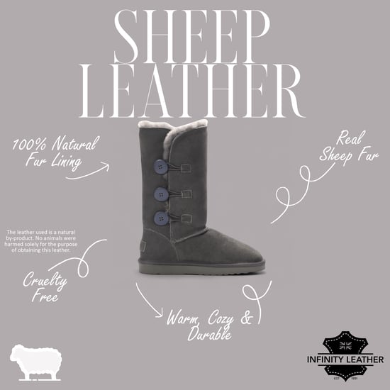 Botas de invierno cálidas de ante de oveja gris con botones para mujer - Willow - Image 2
