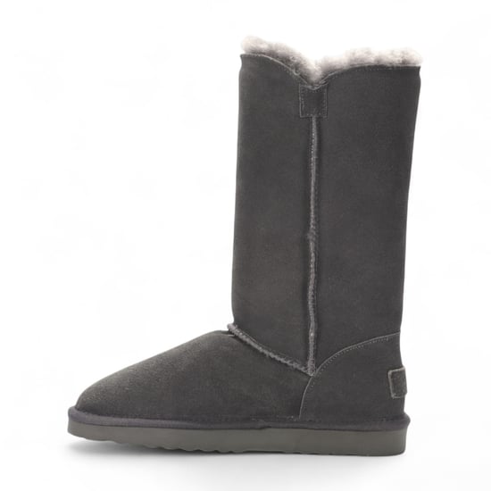 Botas de invierno cálidas de ante de oveja gris con botones para mujer - Willow - Image 4