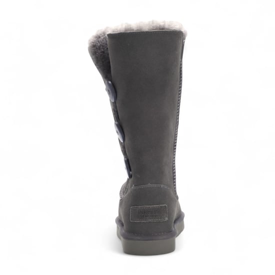 Botas de invierno cálidas de ante de oveja gris con botones para mujer - Willow - Image 5
