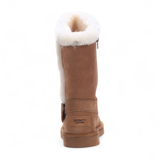 Botas de invierno cálidas de piel de oveja auténtica para mujer, de ante marrón tostado, de color rojo. - Image 5