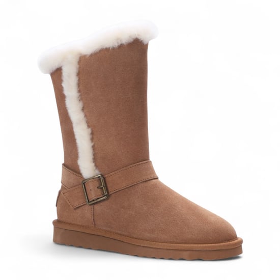 Botas de invierno cálidas de piel de oveja auténtica para mujer, de ante marrón tostado, de color rojo. - Image 6