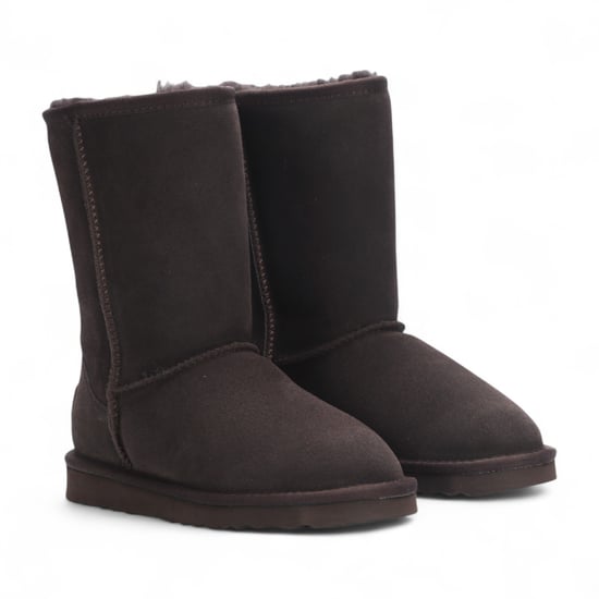 Botines de invierno sin cordones de ante marrón y piel de oveja auténtica para mujer - Atardecer - Image 3