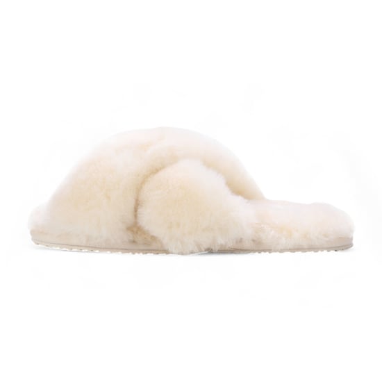 Pantuflas de piel de oveja para mujer, beige, cálidas, de invierno, cruzadas - Snowbelle - Image 4