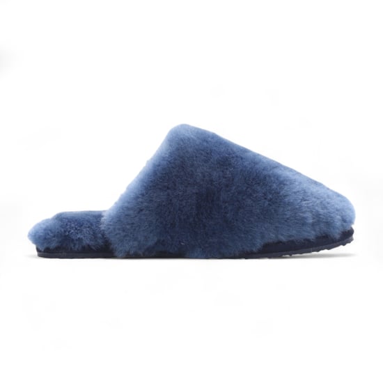 Pantuflas de piel de oveja para mujer, color azul marino, cálidas, de invierno, estilo mule - Aurora - Image 1