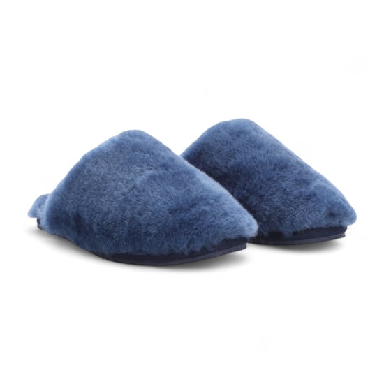 Pantuflas de piel de oveja para mujer, color azul marino, cálidas, de invierno, estilo mule - Aurora - Image 3