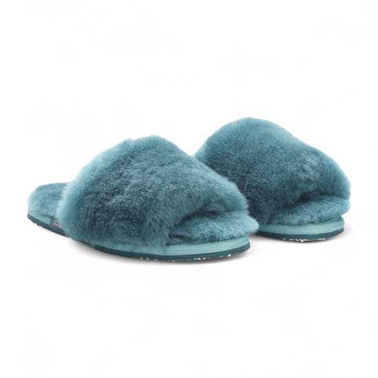 Pantuflas de piel de oveja para mujer, cálidas, color verde azulado, para invierno - Nordic - Image 3