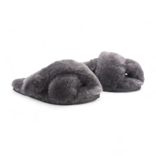 Pantuflas de piel de oveja para mujer, grises, cálidas y cruzadas de invierno - Snowbelle - Image 3