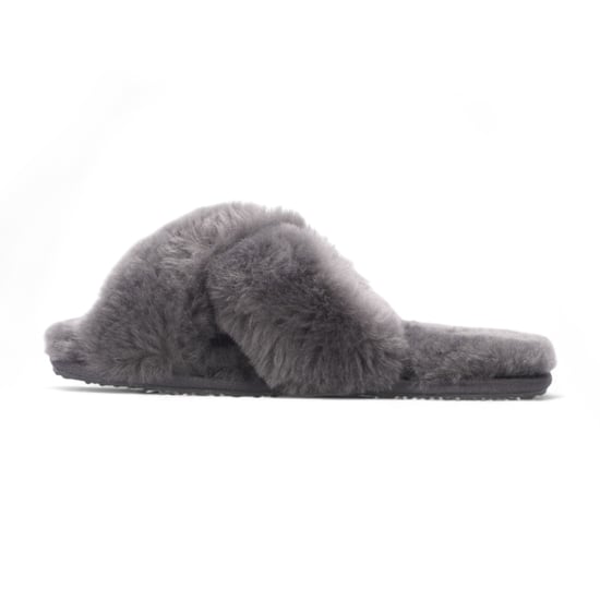 Pantuflas de piel de oveja para mujer, grises, cálidas y cruzadas de invierno - Snowbelle - Image 4