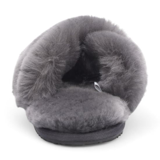Pantuflas de piel de oveja para mujer, grises, cálidas y cruzadas de invierno - Snowbelle - Image 5