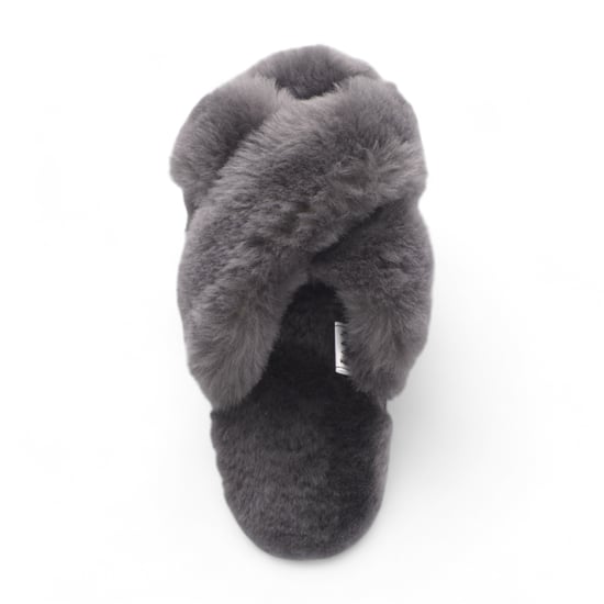 Pantuflas de piel de oveja para mujer, grises, cálidas y cruzadas de invierno - Snowbelle - Image 6