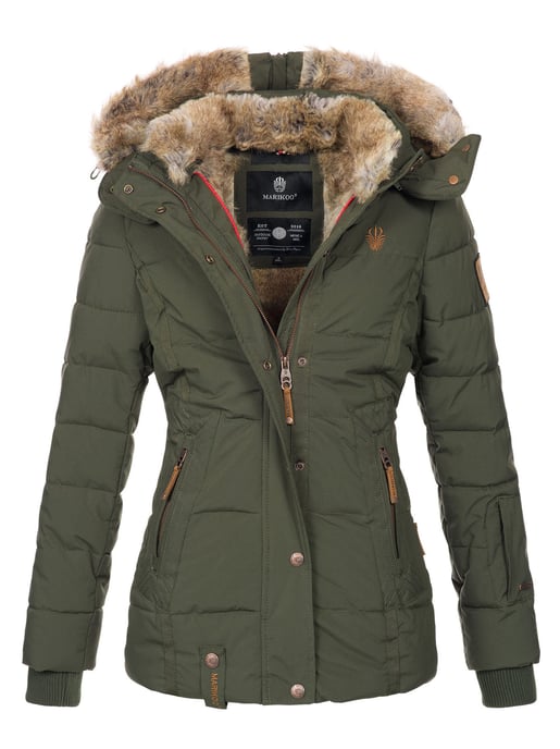 Chaqueta de invierno Marikoo Nekoo para mujer con capucha de pelo sintético y forro de borreguito - Image 1