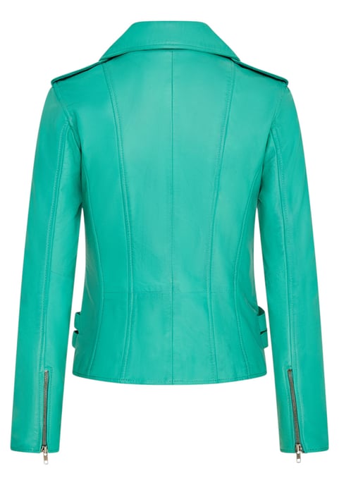 Chaqueta motera Brando de cuero azul agua para mujer - Loddon - Image 4