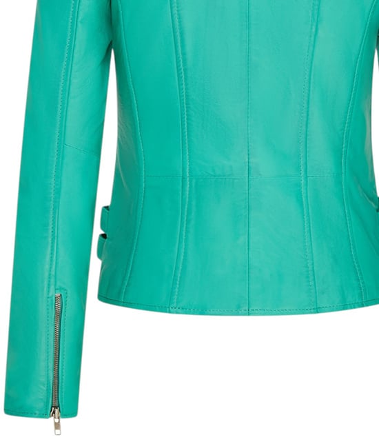 Chaqueta motera Brando de cuero azul agua para mujer - Loddon - Image 6