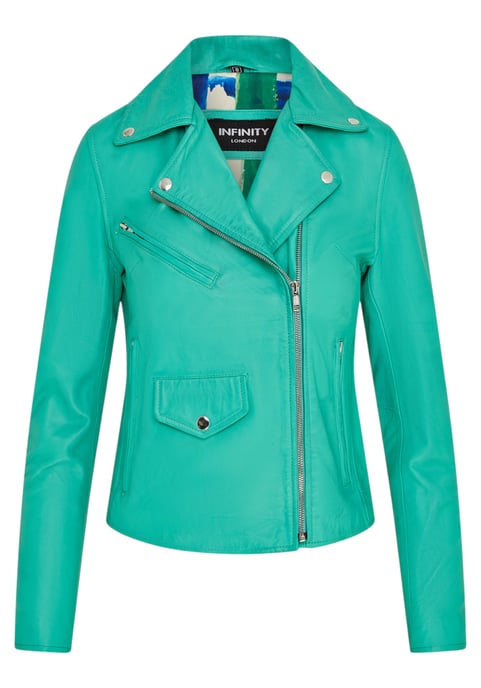 Chaqueta de cuero motera clásica Brando azul agua para mujer - Soweto - Image 2
