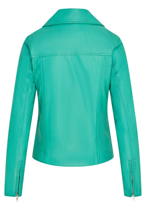 Chaqueta de cuero motera clásica Brando azul agua para mujer - Soweto - Image 5