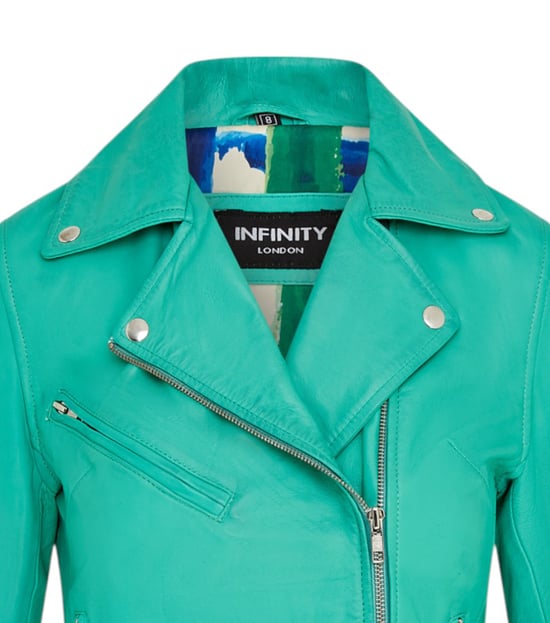 Chaqueta de cuero motera clásica Brando azul agua para mujer - Soweto - Image 6