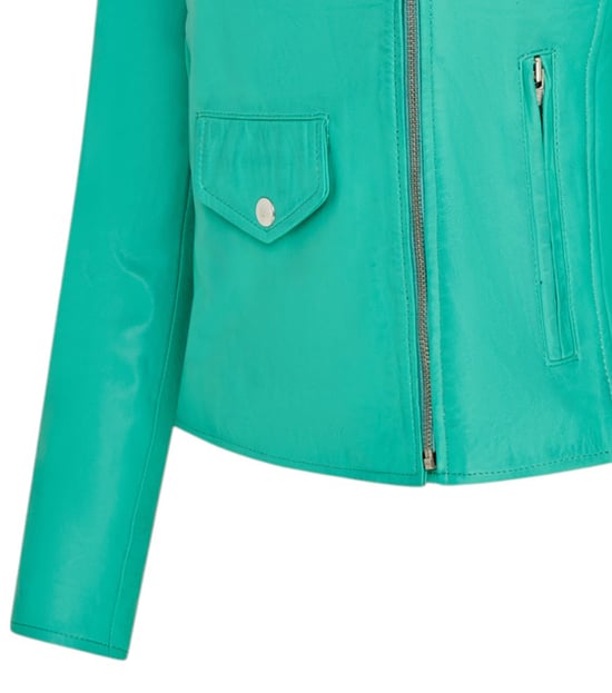 Chaqueta de cuero motera clásica Brando azul agua para mujer - Broome - Image 6