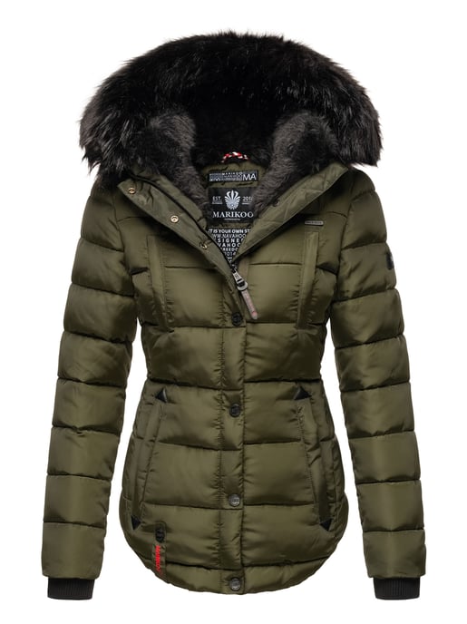 Chaqueta de invierno Marikoo Lotusblüte para mujer con forro de borreguito y cuello de pelo sintético - Image 1