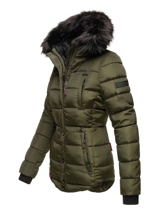 Chaqueta de invierno Marikoo Lotusblüte para mujer con forro de borreguito y cuello de pelo sintético - Image 2