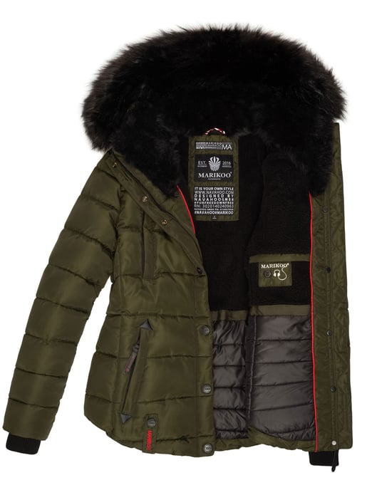 Chaqueta de invierno Marikoo Lotusblüte para mujer con forro de borreguito y cuello de pelo sintético - Image 5
