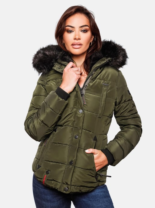 Chaqueta de invierno Marikoo Lotusblüte para mujer con forro de borreguito y cuello de pelo sintético - Image 6