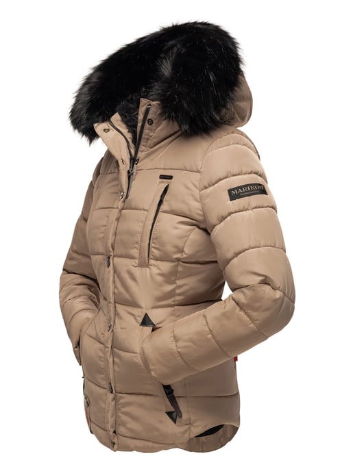 Chaqueta de invierno Marikoo Lotusblüte para mujer con forro de borreguito y cuello de pelo sintético - Image 4