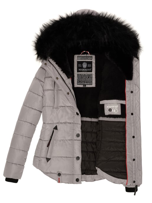 Chaqueta de invierno Marikoo Lotusblüte para mujer con forro de borreguito y cuello de pelo sintético - Image 6