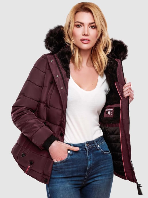 Chaqueta de invierno Marikoo Lotusblüte para mujer con forro de borreguito y cuello de pelo sintético - Image 3