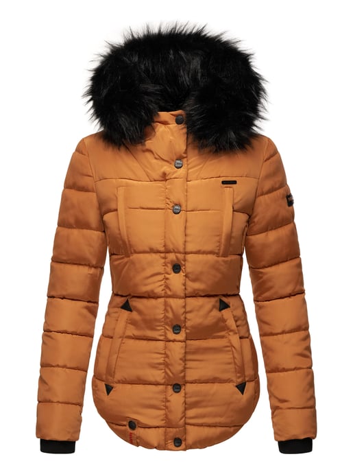 Chaqueta de invierno Marikoo Lotusblüte para mujer con forro de borreguito y cuello de pelo sintético - Image 2