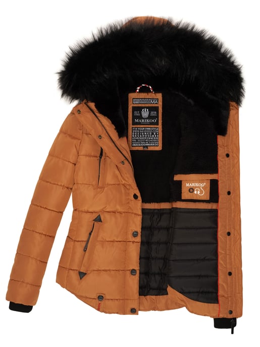 Chaqueta de invierno Marikoo Lotusblüte para mujer con forro de borreguito y cuello de pelo sintético - Image 6