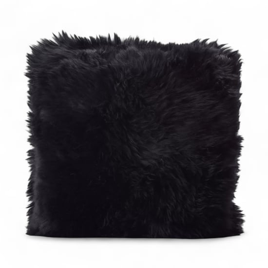 Cojín de piel de oveja auténtica negra de 40 x 40 cm de lana auténtica de una sola cara - Image 1