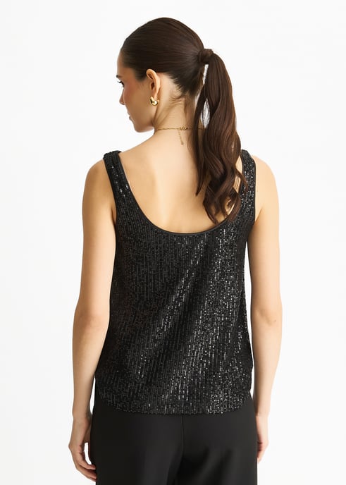 Top negro con cuello vuelto y lentejuelas - Image 4